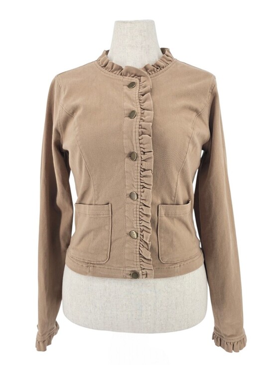 Draper James Jackets & Blazers - Draper James Taupe Ruffle Trim Cotton Twill Jacket Blazer Topper Size M